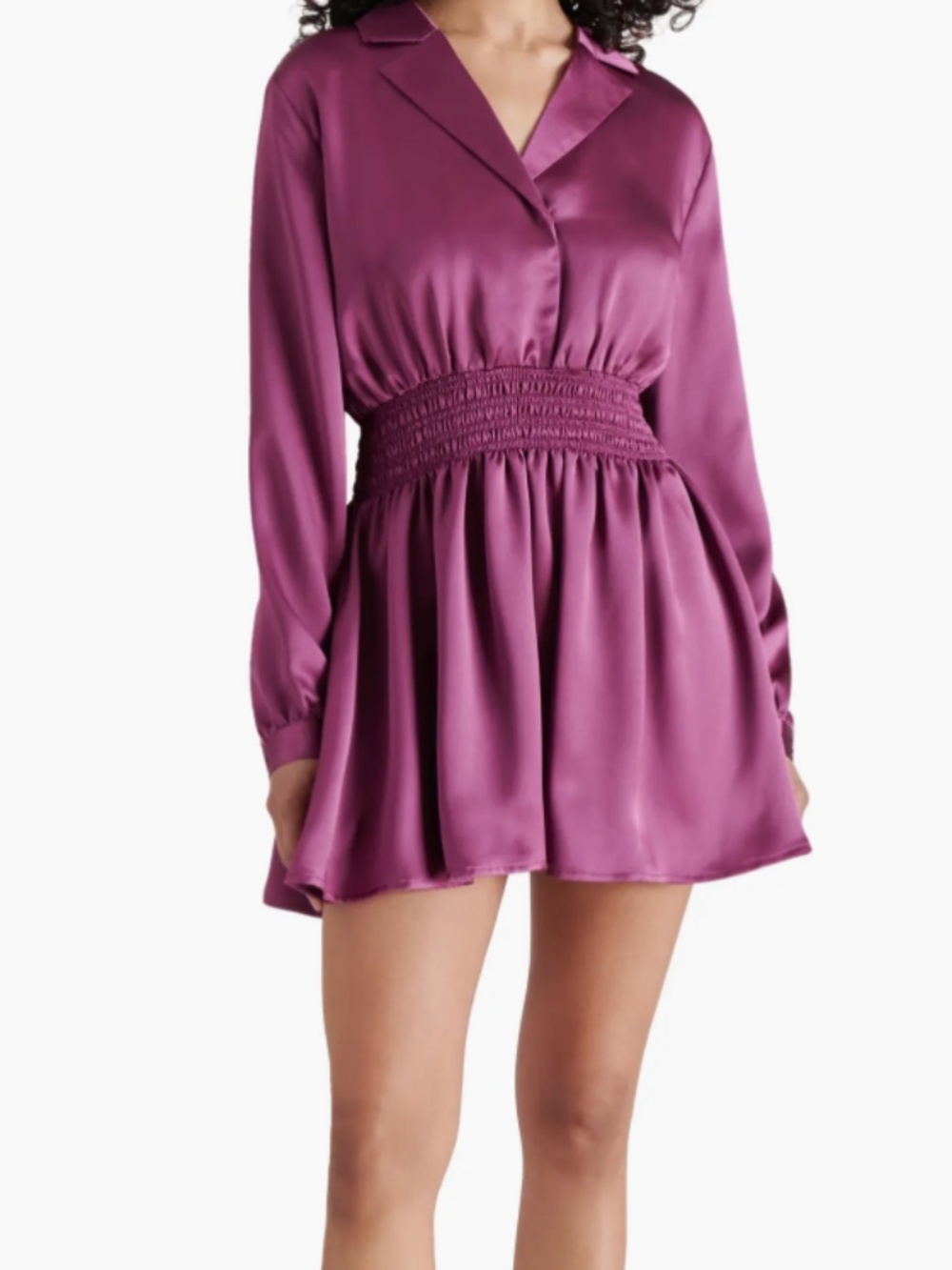 Long Sleeve Satin Mini Shirtdress - size Medium, VINTAGE PURPLE